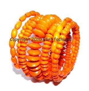 Wood coil bead cuff bangle bracelet boho white  
