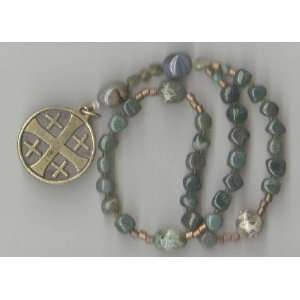 Anglican Prayer Beads of Ocean Jasper, Agate with Jerusalem Cross