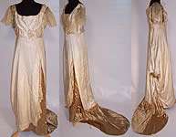 Vintage Edwardian Titanic Cream Gold Silk Train Skirt Evening Ball 