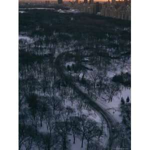  Twilight View from Above Snow Covered Central Park Premium 