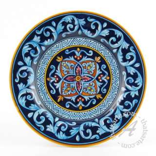 Set of 4 Handmade Geometric Dinner Plates Deruta, Italy  