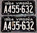 vintage matched pair 1964 virginia car license plates va tags