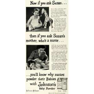  1943 Ad Nurse Baby Girl Powder Bottom Diaper Johnsons 