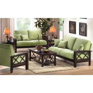 Solid Wood Frame Sofa Set with Wood in Java Color and Fabric in Pear 