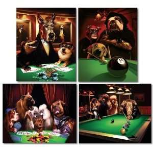 Dogs& Pool & Poker ~ Set of 4 Extra Large UNFRAMED Art 