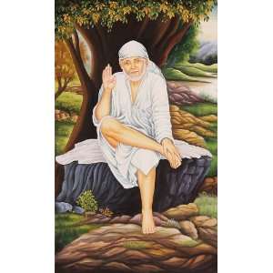  Shirdi Sai Baba   Water Color Painting On Cotton Fabric 
