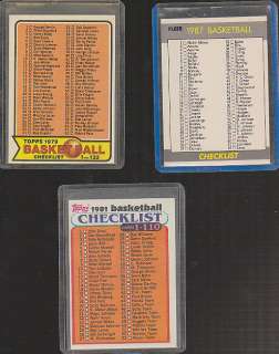   FLEER BASKETBALL CHECKLISTS CARDS 1979 1981 1987 ALL THREE  