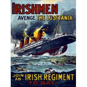 8x11 Inches Poster.Irishmen Avenge The Lusitania. Decor with 