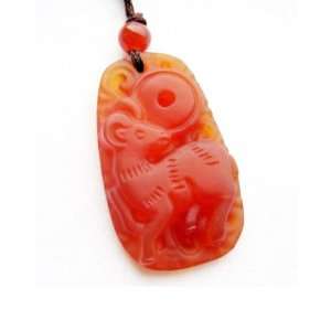    Red Agate Chinese Zodiac Fortune Sheep Amulet Pendant Jewelry