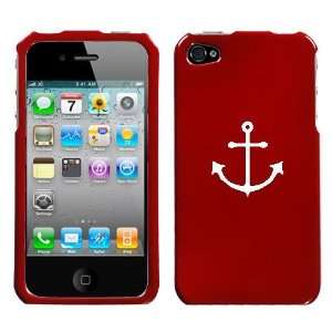 APPLE IPHONE 4 4G WHITE ANCHOR ON A RED HARD CASE COVER