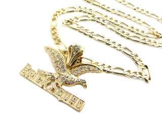 Iced Out Brick Squad Pendant w/ 24 Figaro Chain Small Golden MSP276G 