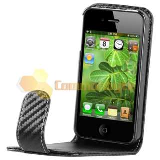   Fiber Leather CASE+Home Charger+PRIVACY FILTER for VERIZON iPhone 4 4S