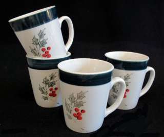 Home China Holiday With Holly and Berries Coffee or Tea Mugs ~ Four 