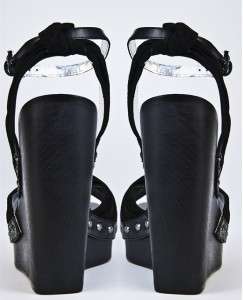 NIB New BEBE Black AMADEUS Suede High Wedge Platform Pumps Heels Shoes 