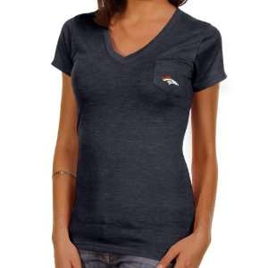   Broncos Ladies Spectrum Tri Blend V Neck T Shirt   Navy Blue (Medium