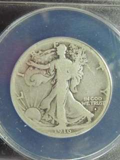 1916 S Walking Liberty Half Dollar ANACS G 4  