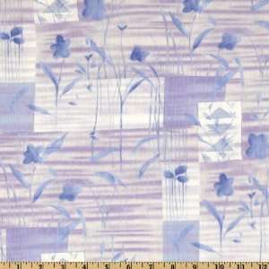  56 Wide Floral Water Color Collage Blue Fabric By The 