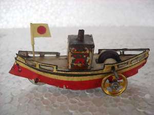 Vintage Rare Penny Sailor Boat Tin Toy, Japan Flag  
