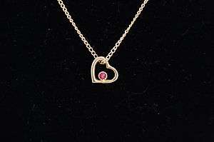 VINTAGE VALENTINES DAY HEART RED STONE GOLDTONE DELICATE CHAIN PENDANT 