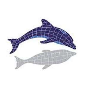 Artistry In Mosaics Shadow Line Blue Dolphin Diving Shadow Mosaic Tile 