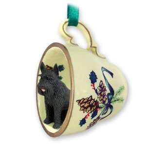   Schnauzer Green Holiday Tea Cup Dog Ornament   Black