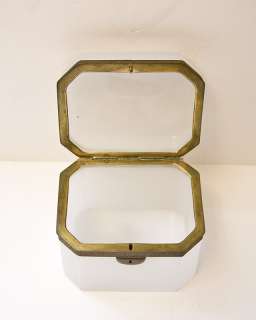 Antique White Opaline Glass Dresser Jewelry Box Casket  
