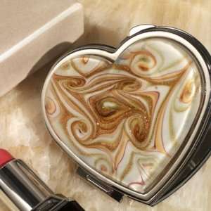    Murano Art Heart Compact Mirror Golden Brown Glass 