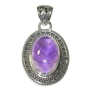  Amethyst and Sterling Silver Oval Filagree Pendant