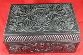 19th Century Anglo Indian Ebony Wooden Box with Inlay Vintage Antique 