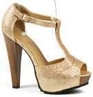 Gold Glitter Open Toe T Strap Platform Sandal 6.5 us  