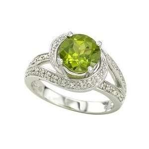  14k White Gold Peridot & Diamond Ring 