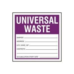 Hazardous Waste Adhesive Vinyl Labels UNIVERSAL WASTE SHIPPER INFO 