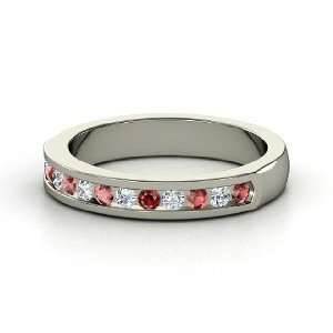 Daria Ring, 14K White Gold Ring with Red Garnet & Diamond 