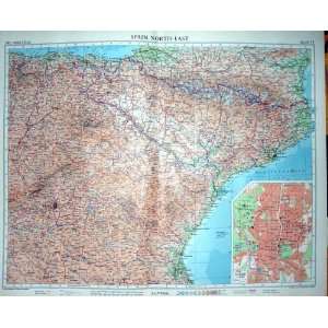  Colour Map 1956 North Spain Bacelona Plan Madrid Reus 