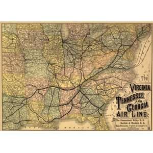  VIRGINIA/TENNESSEE/GEORGIA VA/TN RAILROAD MAP 1882
