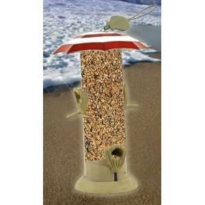   Bird Feeder, Faux Sand Texture Finish, Beach Umbrella Style Metal Top