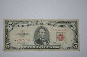 1963 Five Dollar United States Red Seal Note  