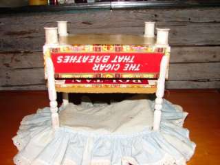 Vintage Homemade Cigar Box Doll Bed Clothes Pins Post  