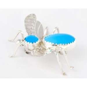  Sterling Silver Turquoise Insect Bug Handmade Pin Jewelry