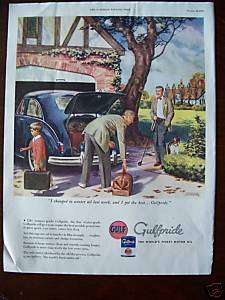 1946 Gulf Gas Gulfpride Motor Oil Underhill Golf Art Ad  