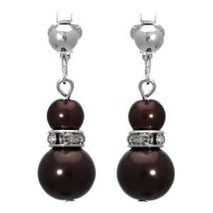   Silver Crystal Chocolate Brown Pearl Clip On Earrings Jewelry