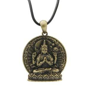  Avalokiteshvara Four Arms Buddhist Pendant Cast Pewter 