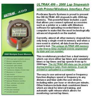 2000 Lap Stopwatch ULTRAK 499 Computer/Printer Options  
