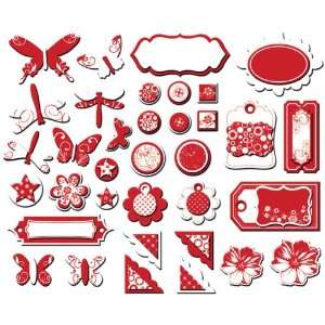  Fundamentals Accents Shape Floral/Red Foil & White 