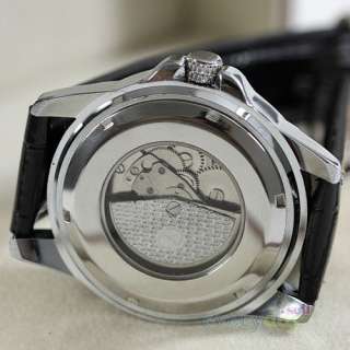 Fashion Silver Skeleton Mens Auto Mechanical Wristwatch Date Function 