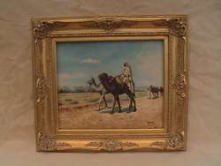 EXQUISITE ORIENTALIST O/C ARAB MAN TRAVELING BY CAMEL  