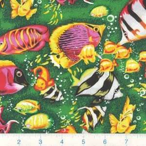  45 Wide Underwater Escape Fish Green Fabric By The Yard 
