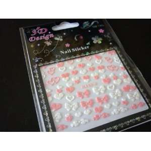  Cute PINK Bow and Hearts Nail Art Glitter Sticker Beauty