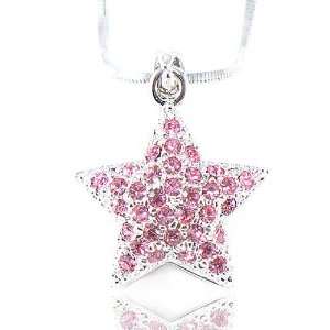 Pink Austrian Crystals Twinkle Little Star Silvertone Charm Pendant 