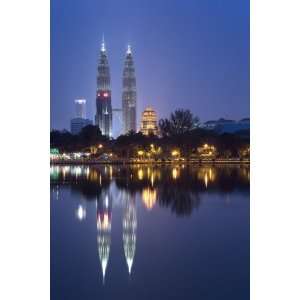 Petronas Twin Towers and Lake, Titiwangsa Park, Kuala Lumpur, Malaysia 